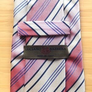Luciano Barbera Silk Tie In Pink With Blue Stripes